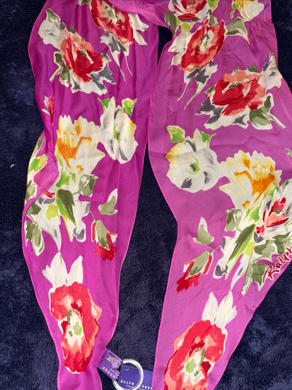 11x86 Ralph Lauren Purple Label Fuchsia Floral Silk Scarf